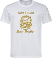 Wit EK voetbal T-shirt met “ Niet Lullen Maar Brullen “ print goud maat XXXL