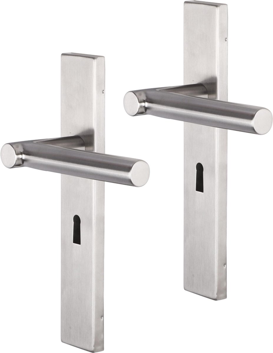 Deurkruk - Impresso Alton - Voor binnen - Vierkant deurschild met sleutelgat - RVS - 2 stuks