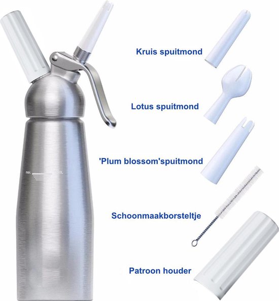 Slagroomspuit Slagroomapparaat Slagroomspuit aluminium Garneerspuit Aluminium...