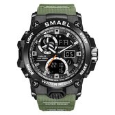 Heren Horloge Zwart met Groene rubber band | WR 5BAR | Smael | Waterdicht |Glow in dark | Mud Master | Leger | Army | Grof | Licht | Rubberen band | Timer | Eyecatcher | Master| Sh