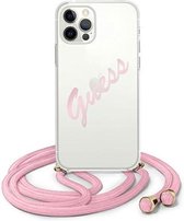 Guess Vintage Transparent Back Case - Geschikt voor Apple iPhone 12/12 Pro (6.1") - Roze