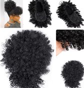 Afro Hair Bun Haarstuk Kinky Curl met trekkoord&pony human hair zwart