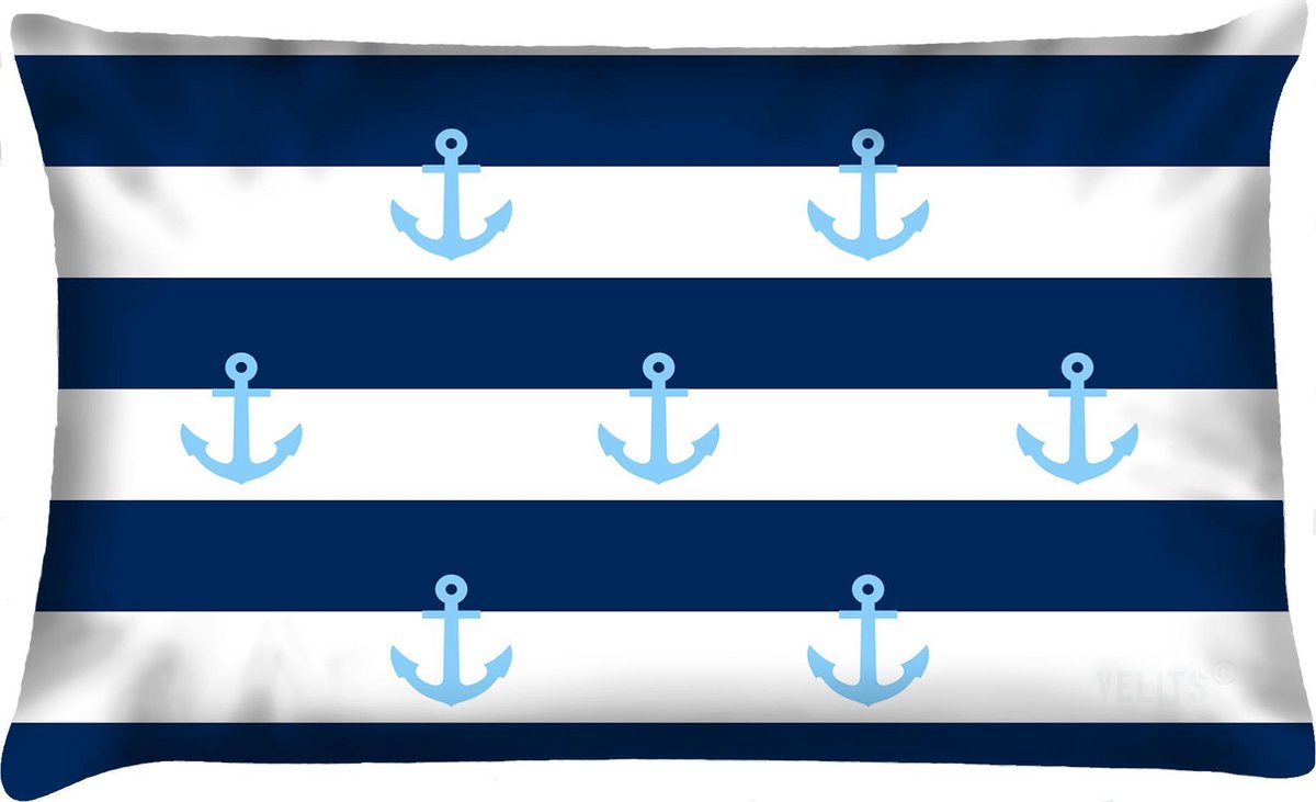 Velits outdoor Sierkussen - Buitenkussen Bloed Waterafstotend Bootkussen Streep Ankers - Blauw - 60 Cm X 40 Cm