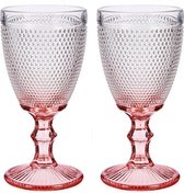Wijnglazen Vintage - Wijnglas Retro met korte voet - Roze - Set van 2