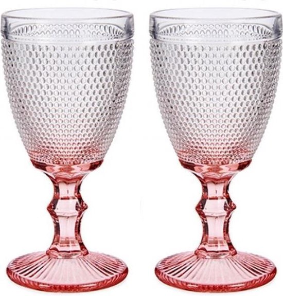 Wijnglazen Vintage - Wijnglas Retro met korte voet - Roze - Set van 2 |  bol.com