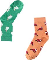 Binkie Sock Box | 2 Paar Dames Sokken|  Leuke Sokken met Konijn en Vosje | Maat 39-42