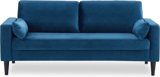 Incident, evenement hotel kennis Driezits sofa van blauw velours - Bjorn - 3-zits bank met houten poten,  scandinavische... | bol.com