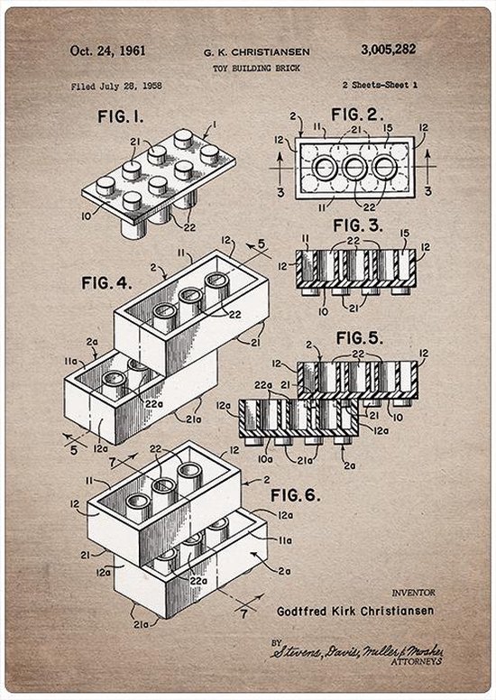 Wandbord: Patent Lego uit 1961! - 30 x 42 cm