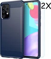 Samsung A52 Hoesje Geborsteld TPU siliconen Back Cover Blauw - Galaxy A52 Screenprotector 2 pack