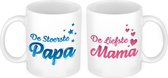 Liefste mama en stoerste papa mok - Cadeau beker set voor Papa en Mama - Moederdag en Vaderdag cadeautje