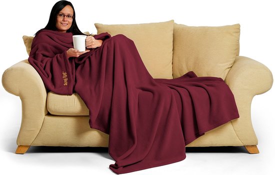 Snug Rug Deluxe - Donker Rood - Fleece Deken Met Mouwen - TV Deken - Plaid - Warmte deken voor op de bank