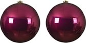 2x stuks kunststof kerstballen framboos roze (magnolia) 20 cm - glans - Onbreekbare plastic kerstballen