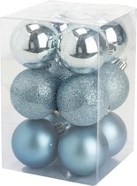 36x stuks kunststof kerstballen ijsblauw 6 cm mat/glans/glitter - Onbreekbare plastic kerstballen - Kerstversiering