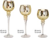 Luxe glazen design kaarsenhouders/windlichten kelken set 3x delig goud metallic transparant  30, 35 en 40 cm