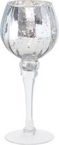 Luxe glazen design kaarsenhouder/windlicht metallic zilver transparant 25 cm - Waxinelichtjes/theelichtjes kandelaars