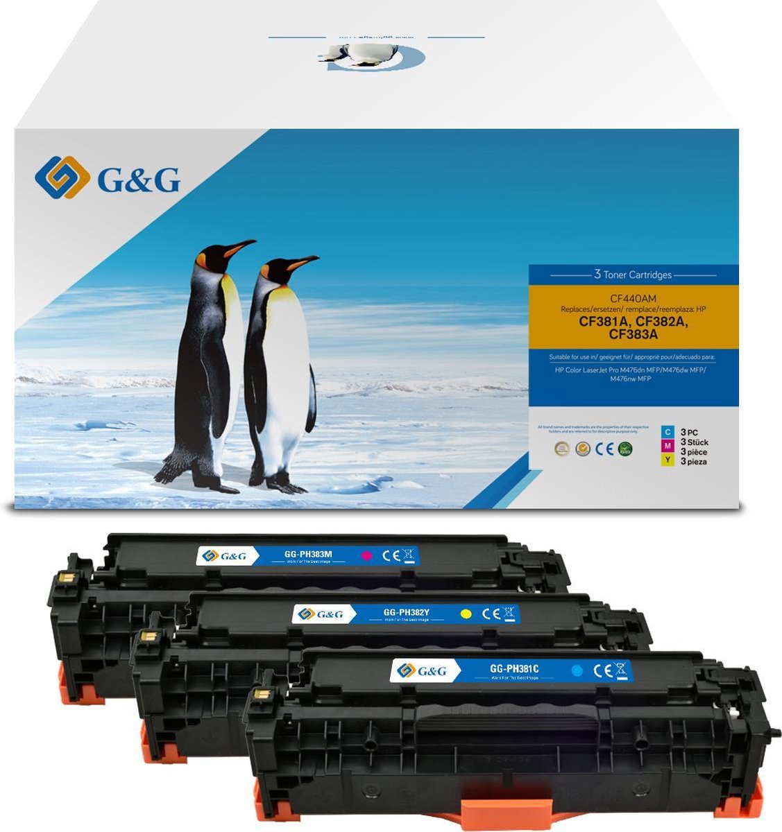 G&G HP 312A (CF381A/382A/383A ) Tonercartridge Kleur-Cyaan, Magenta, Geel -3-pack Huismerk