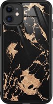 iPhone 11 hoesje glas - Marmer zwart brons - Hard Case - Zwart - Backcover - Marmer - Zwart