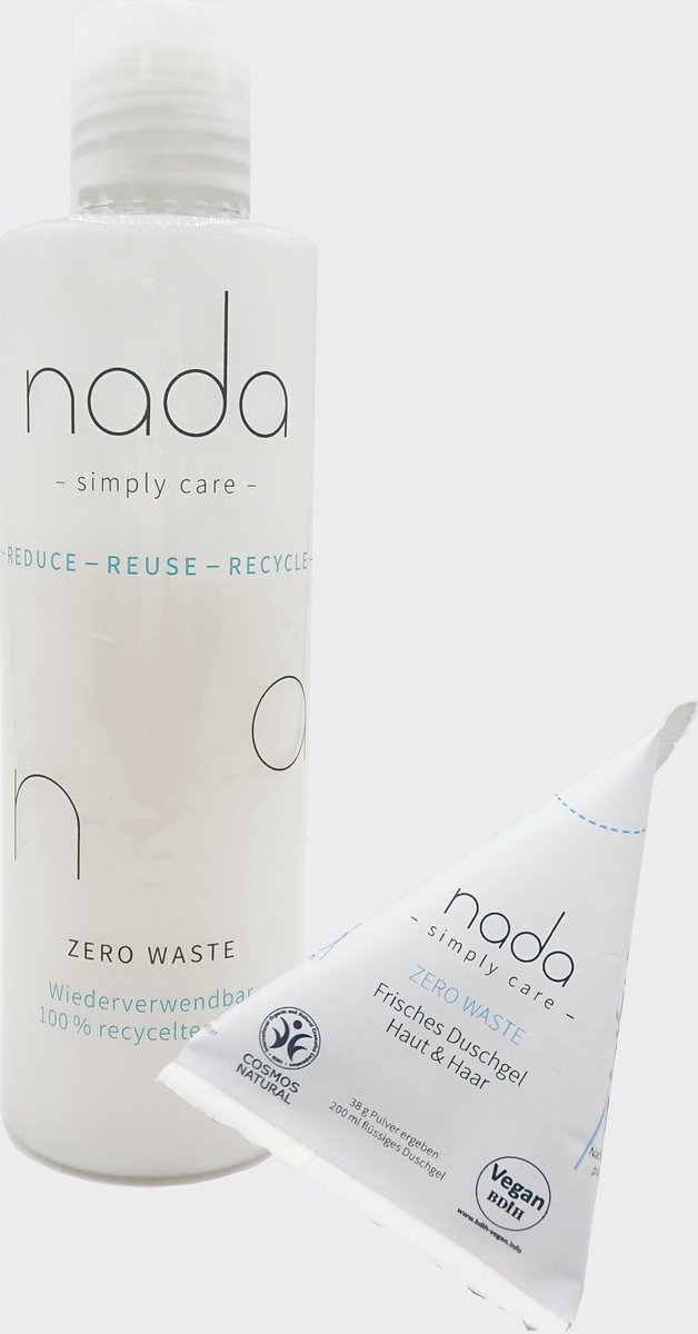 Nada Simply Care Starterset - 3 x Frisse douchegel huid & haarpoeder & rPET-fles- Zero Waste