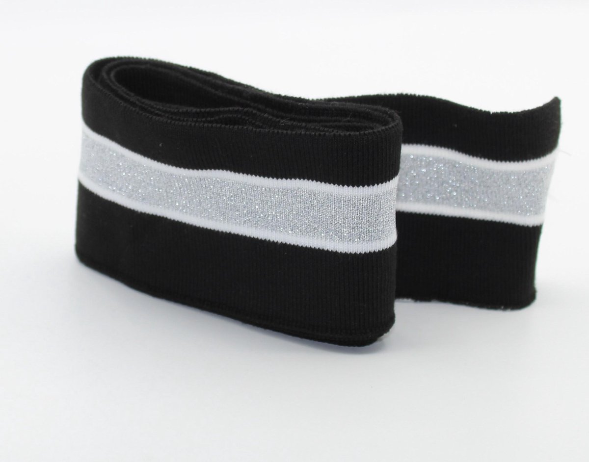 2 Stuks RIBBOORDEN/BORDCOTES/BOORDSTOF, Maat 6CM op 110CM, Kleur ZWART/ZILVER/WIT