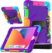 Dasaja iPad 10.2 (2019 & 2020 & 2021) case / hoes met screenprotector, handriem en schouderriem voor kinderen en scholen - Kleurrijk Paars