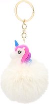 Dielay - Sleutelhanger Eenhoorn - Fluffy Unicorn - 8x3 cm - Wit