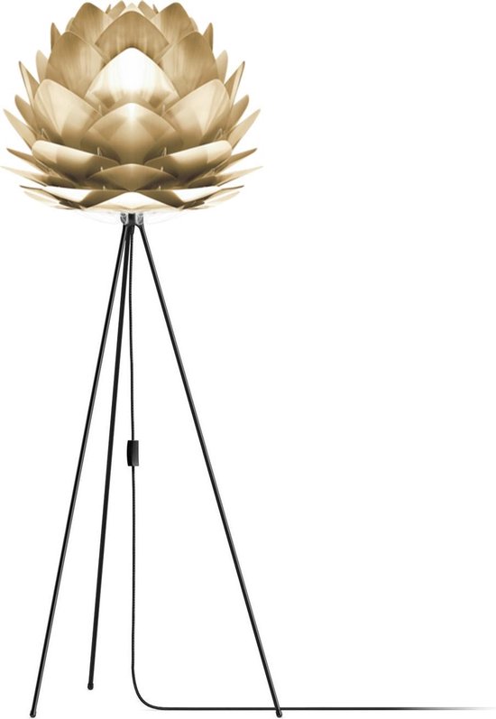 Umage Silvia Medium vloerlamp brushed brass - met tripod zwart - Ø 50 cm