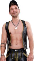 Mister B  leren muscle vest met fist embleem zwart/-geel maat xs