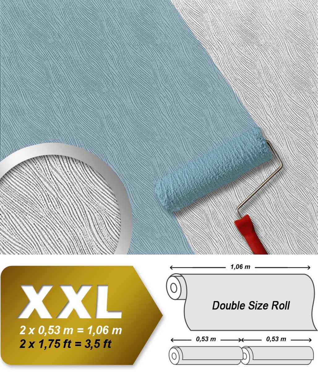 Overschilderbaar reliëfbehang EDEM 80359BR70 Behang linnen look golven patroon vliesbehang structuur behang XXL-behang wit 26,50 m2
