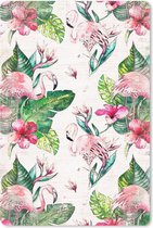Muismat FlamingoKerst illustraties - Patroon van roze flamingo's en bladeren en bloemen tegen een achtergrond van kranten muismat rubber - 18x27 cm - Muismat met foto