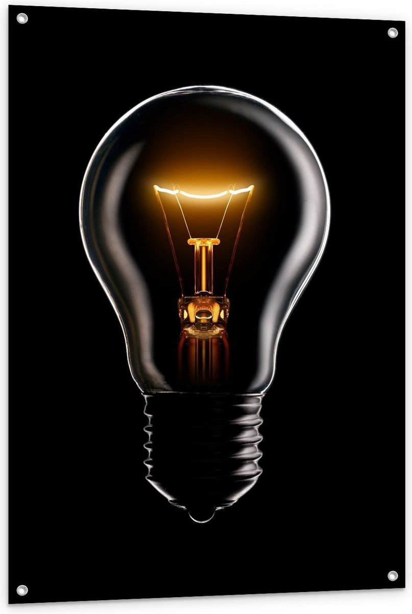 Tuinposter – Gloeilamp op Zwarte Achtergrond - 80x120cm Foto op Tuinposter (wanddecoratie