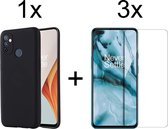 OnePlus Nord N100 hoesje zwart siliconen case hoes cover hoesjes - 3x OnePlus Nord N100 screenprotector