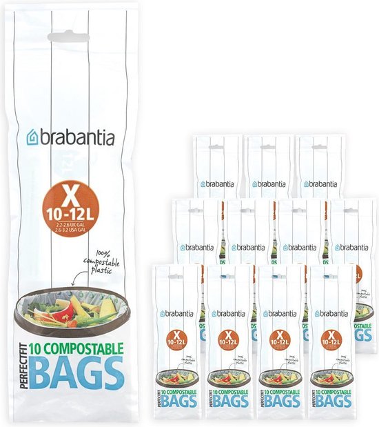 Brabantia PerfectFit Composteerbare Vuilniszakken - 10/12 l - Code X - 12 rollen x 10 stuks
