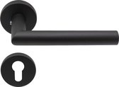 Slotman Solutions Mat zwarte Deurklink RVS met rond rozet en cilindergat - Deurkruk zwart voor stijlvolle en elegante uitstraling