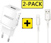 2x Oplader iPhone - Premium USB Lader met iPhone Kabel | 2 Meter | Adapter / Stekker|  Apple iPhone 11 Pro Max / 11 / 11 Pro / XS Max / XS / XR / X / iPhone 8/ 8 Plus/ iPhone SE / iPhone 7 / 