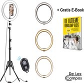 Ringlamp met Statief en Telefoonhouder - Selfie Ring Light Smartphone Houder - Ringlamp - LED Ringlight - Ring Lamp 10 Inch - Studiolamp - Verstelbare hoogte & 360 graden draaibaar - 3 lichtk