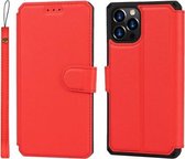 Effen textuur horizontale flip PU lederen tas met houder & kaartsleuven & fotolijst & portemonnee & riem voor iPhone 12/12 Pro (rood)