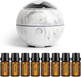 O'PUREd Aroma Diffuser | Geurverspreider | Luchtbevochtiger|Incl. 8 flesjes Etherische Olie | Aromatherapie | Marmer