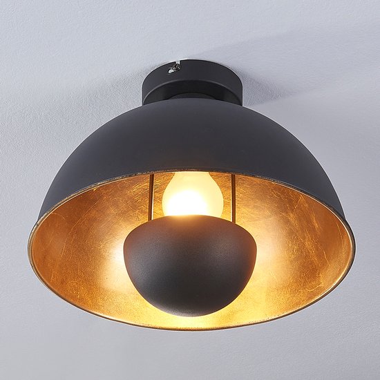 Lindby - plafondlamp - 1licht - metaal - H: 26 cm - E27 - zwart, mat goud