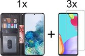 Samsung A52/A52s hoesje bookcase zwart - Samsung galaxy A52 4G/5G/A52s hoesje bookcase zwart wallet case portemonnee book case hoes cover - 3x Samsung A52/A52s Screenprotector