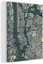 Canvas schilderij 120x160 cm - Wanddecoratie New York city kleurrijke kaart - Muurdecoratie woonkamer - Slaapkamer decoratie - Kamer accessoires - Schilderijen