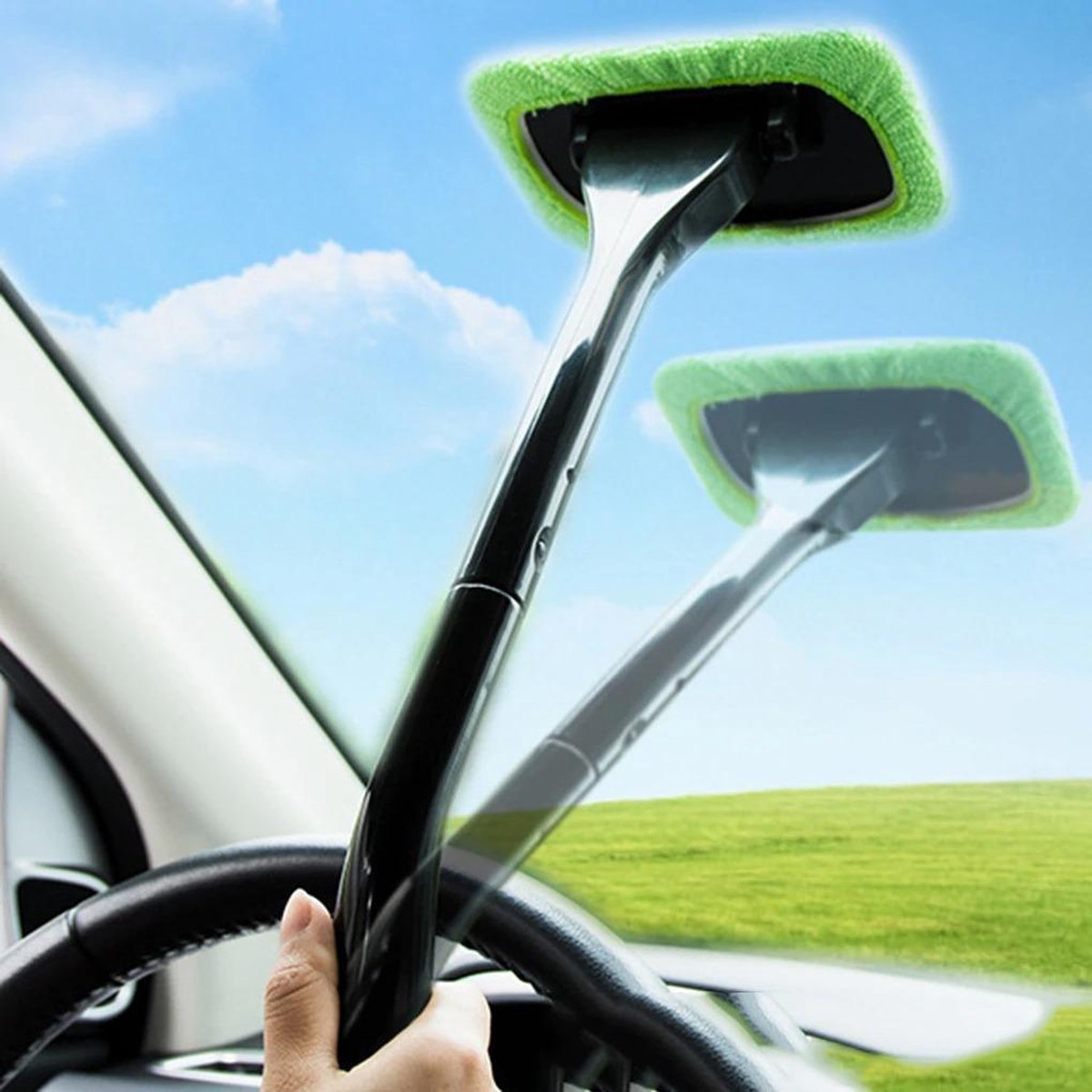 Nettoyant pour pare-brise - outil de nettoyage de vitres de voiture en  microfibre avec poignée extensible