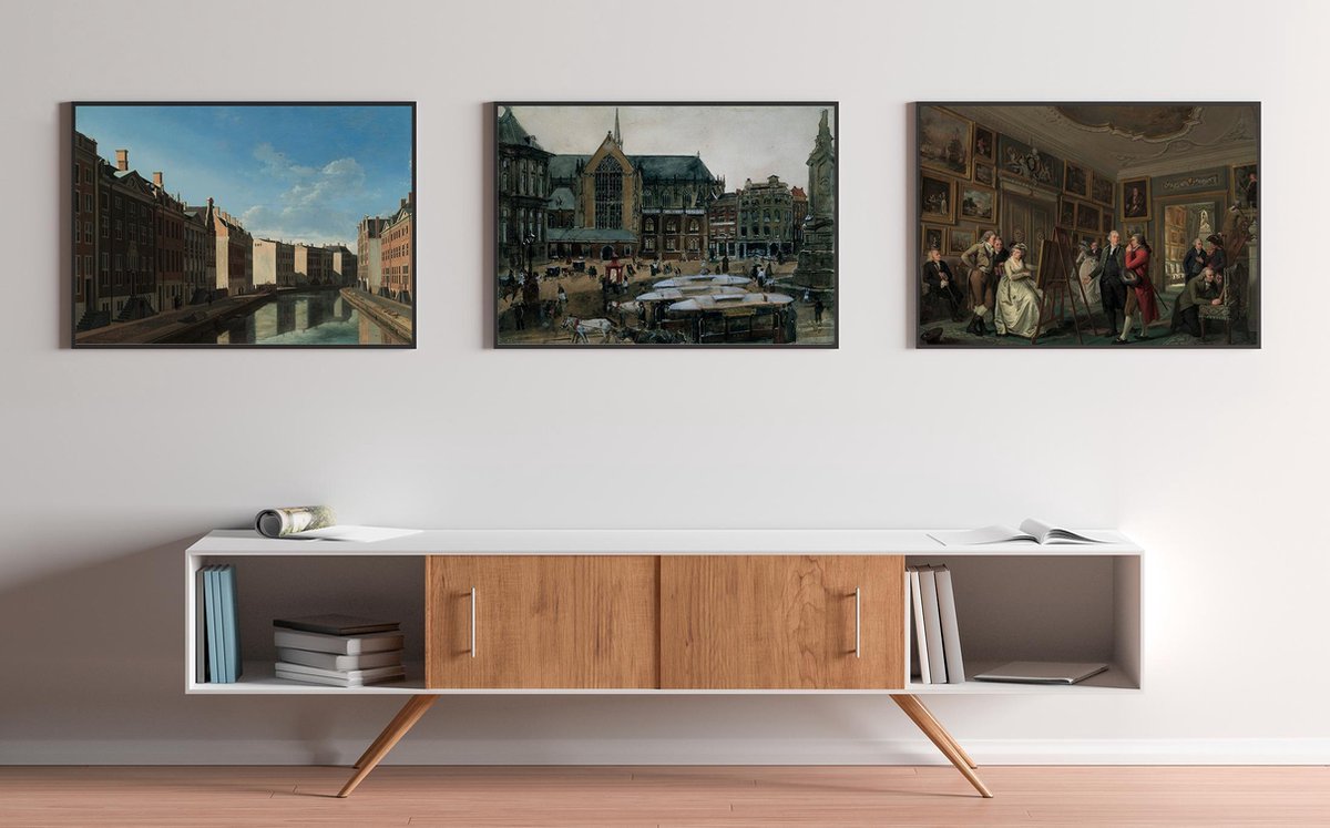 Esque Fotowand Gouden Eeuw Amsterdam - Kunst - Poster Set van 3 - Exclusief Lijsten - Poster - Wanddecoratie Multicolor