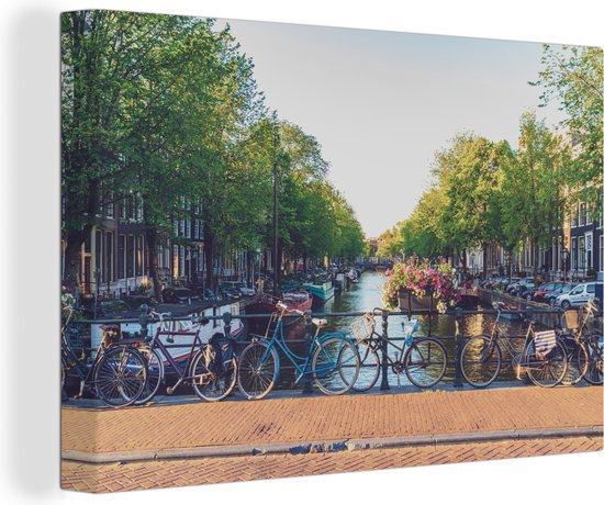 Peintures sur toile - Amsterdam - Pont - Vélo - 150x100 cm - Décoration murale