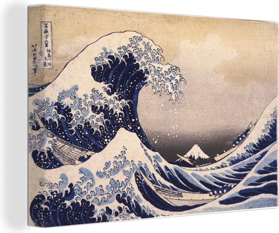 Canvas Schilderij De grote golf van Kanagawa - schilderij van Katsushika Hokusai - 30x20 cm - Wanddecoratie