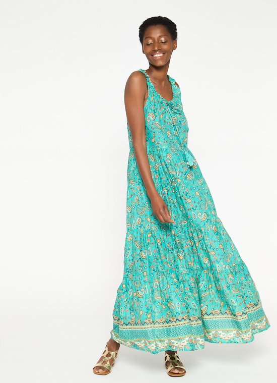 LOLALIZA Lange jurk met kleurrijke print - Turquoise - Maat 40 