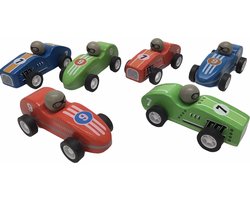 6 Houten Klassieke en moderne Raceauto's met pullback motor