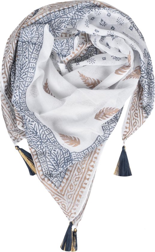 sjaal -vierkant- gebatikt- Ibiza stijl-Blauw/wit/ goud 100% Katoen-  Moederdag | bol.com