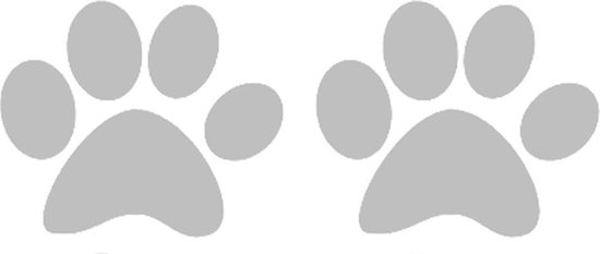 Hondenpootje / hondenpootjes - zilver - autostickers - 2 stuks – 9,5 cm x 11,5 cm – hondenpoot - hondensticker