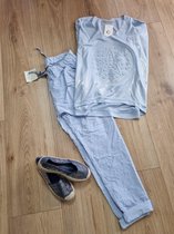 2 delige set, comfy stretch broek en longsleeve, kleur blauw, maat one size