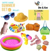 OP=OP ‘Roze Lama’ Kinder Summer Set - Zomer Set - Strandlaken - strandtas - drinkfles - zonnebril - zon hoedje - opblaasbaar zwembad, zwembandjes en zwemband - zandvormpjes - schepje - hakje 